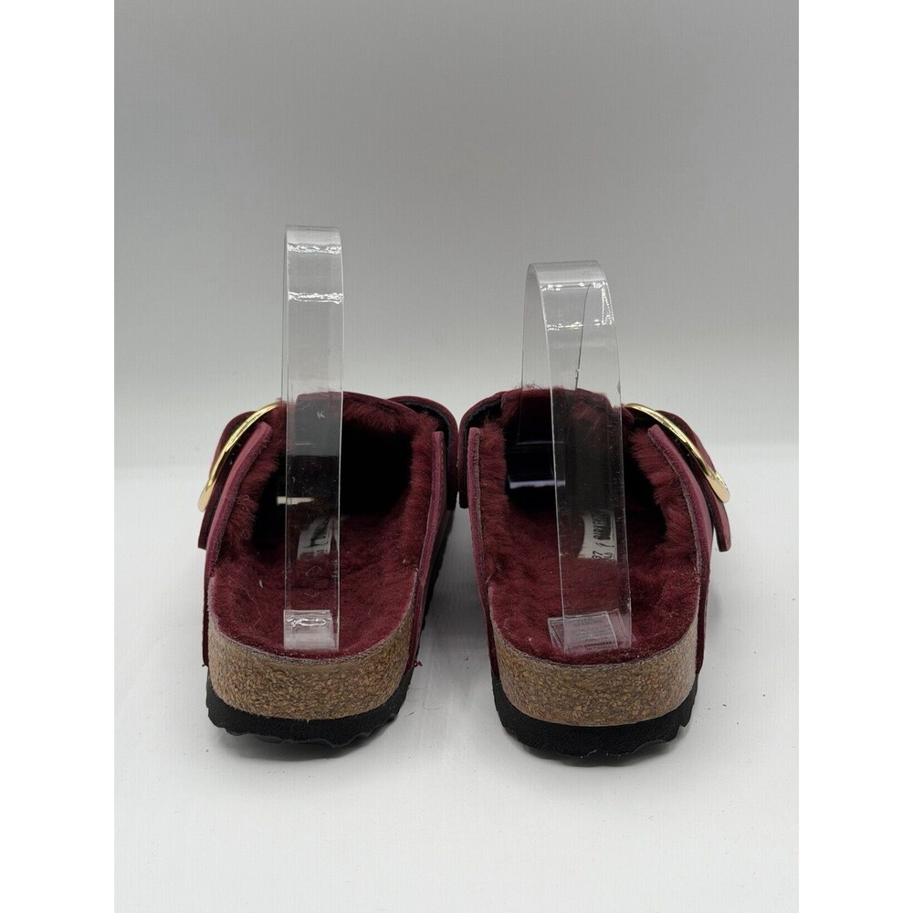 Birkenstock Boston Clogs Big Buckle Shearling Shoes Maroon Comfy 37 EU 6 US New - Picture 4 of 7